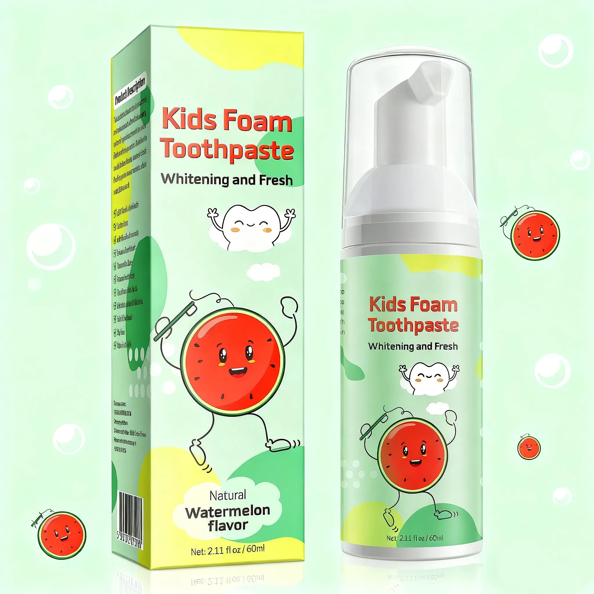Pegciz Children Tooth Cleaning Foam + Brush, Blueberry//strawberry/watermelon Flavors, U-Shaped Design, Deep Clean, Oral Health Care