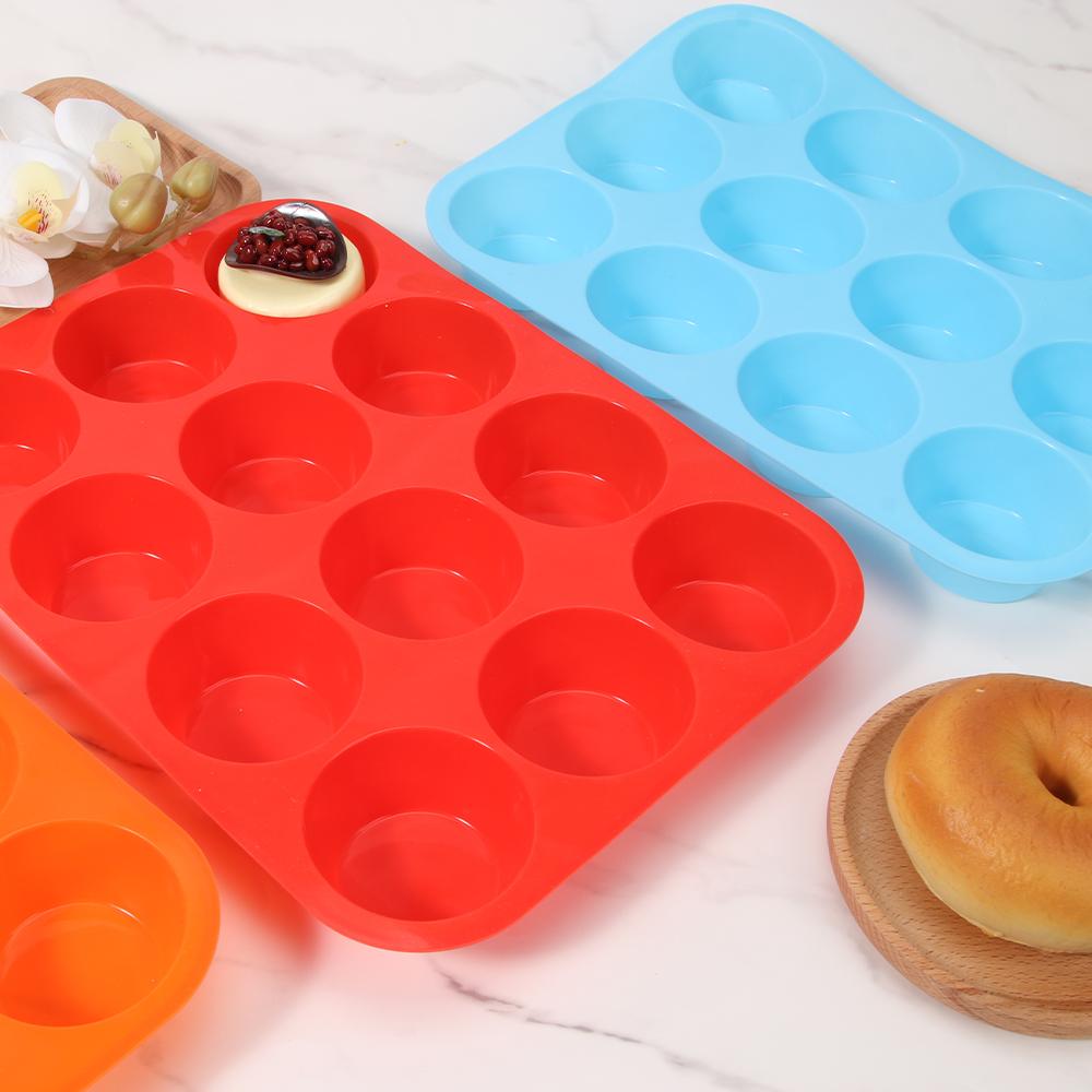 3pcs Flexible Food-Grade Silicone Mini Muffin Pans - 12-Cup Nonstick Baking Accessory for Cupcakes, Cookies, Cake Pops, Pudding, Egg Tarts, Handmade Soaps - Oven-Safe Camp Kitchen Tool for Camping & Hiking