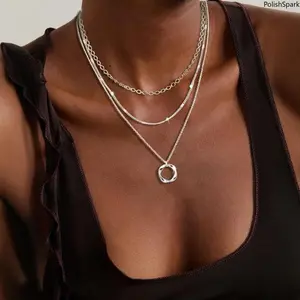 3 Piece Minimalist Layered Necklace Set for Women – Dainty Twisted Circle Pendant, Gold & Silver, Adjustable Length, Delicate Stackable Necklaces for Daily & Party Wear