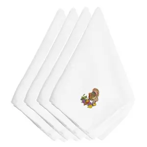 Carolines Treasures EMBT3501NPKE Thanksgiving Turkey & Fruit Embroidered Napkins, 4-Piece Set - Kitchen Linens for Kitchenware, Tableware, Home Accessory Use