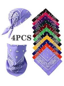 4PCS Fashion Paisley Colorful Square Scarf Hip Hop Style Headband for Men and Women Outdoor Sports Headband for Cycling Hiking Paisley Print Scarf