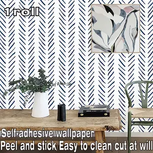 1 Roll, dark Blue Diagonal Stripe Self-Adhesive Wallpaper - Easy to Cut, Easy to Paste, Easy to Clean, Thickened & Non-See-Through. Suitable for decorating walls and furniture in living rooms, kitchens, bedrooms, bathrooms, etc.