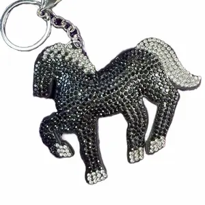 Horse Shape Bag Charm - Black with Sparkling Rhinestones, Silver Chain, Stylish Luggage and Bag Accessory