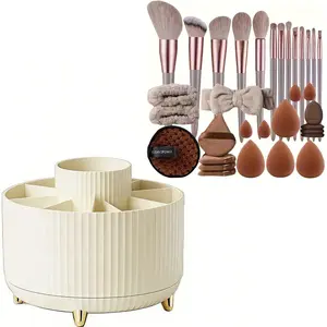 33-Piece Luxury Makeup Brush Set with 360° Rotating Cosmetic Storage Case, Gold Rose Gold with Brown Handles, Soft Synthetic Bristles - Professional Beauty Set - Eyeshadow and Contour Brushes, Suitable for Sensitive and All Skin Types