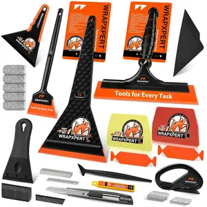 WRAPXPERT Car Window Tint Tools Kit Vinyl Wrap Tool Car Glass Protective Film Wrapping Installation Kit Long Handle Rubber Squeegee for Window Tint Application Felt Squeegee for Vinyl Wrapping