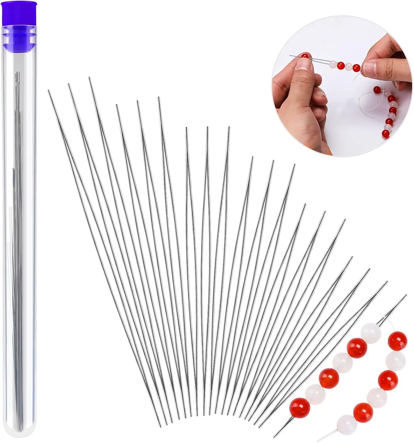 Halloween Gift  18Pcs Collapsible Beading Needles | Big Eye Needles for Seed Beads & Jewelry Making with Storage Bottle