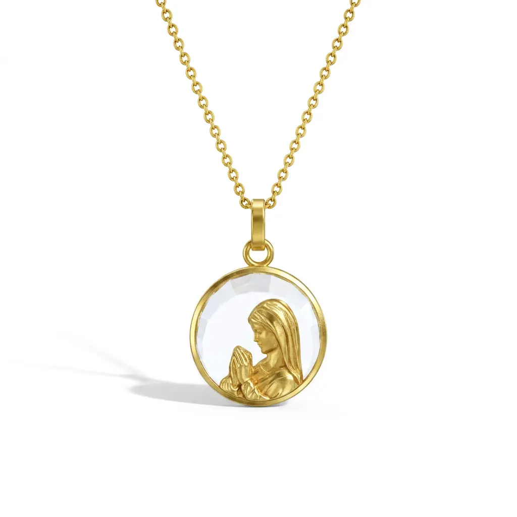 14k Gold Virgin Mary Praying Murano Glass Baby / Toddler / Kids Pendant