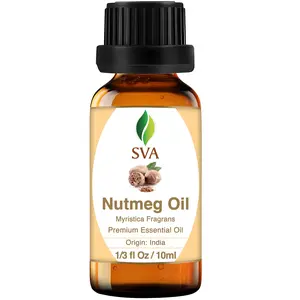 SVA Nutmeg Essential Oil – 1/3 Fl Oz – 100% Natural Nutmeg Oil - for Diffuser, Hair Care, Face, Skin Care, Aromatherapy, Scalp and Body Massage, Soap and Candle Making
