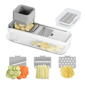 Mini Garlic Slicer Multi-Functional Mandoline Slicer Veggie Shredder Garlic Ginger Grinder Vegetable Mandoline Cutter with Container, spiral garlic grater in use
