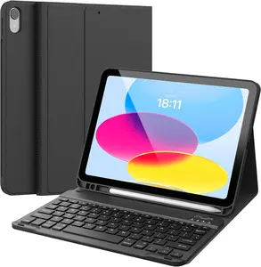 [CHESONA]Keyboard Case for iPad (A16) 11th/10th Generation (2025/2022), Detachable Wireless Keyboard, Stand Folio Keyboard Cover with Pencil Holder, Thin & Light (Black)