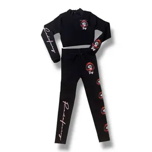 Eye Candy Kisses Women's Fit Black Long Sleeve Top & Pants Set with Red Logo Details