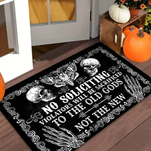 1pc Ultra-Soft Flannel Non-Slip Doormat, "Witch No Soliciting" Halloween Gothic Style Funny Welcome Mat, Machine Washable Fade-Resistant For Kitchen, Dining Room, Hallway, Bathroom, Bedroom, Study, Indoor/Outdoor Use, Home Decor