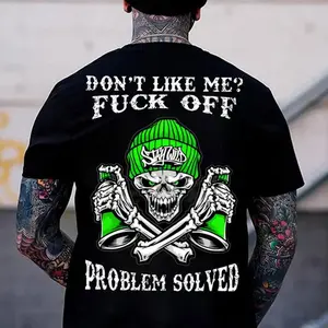 Don't Like Me Fuck Off Tattooed Graffiti Skull Street T-Shirt Aesthetic Tattoo Merch Summer Outfit Vintage Men Graphic Tee Classic Streetwear Casual Short Sleeve Cotton Crew Neck Top Trendy Daily Wear