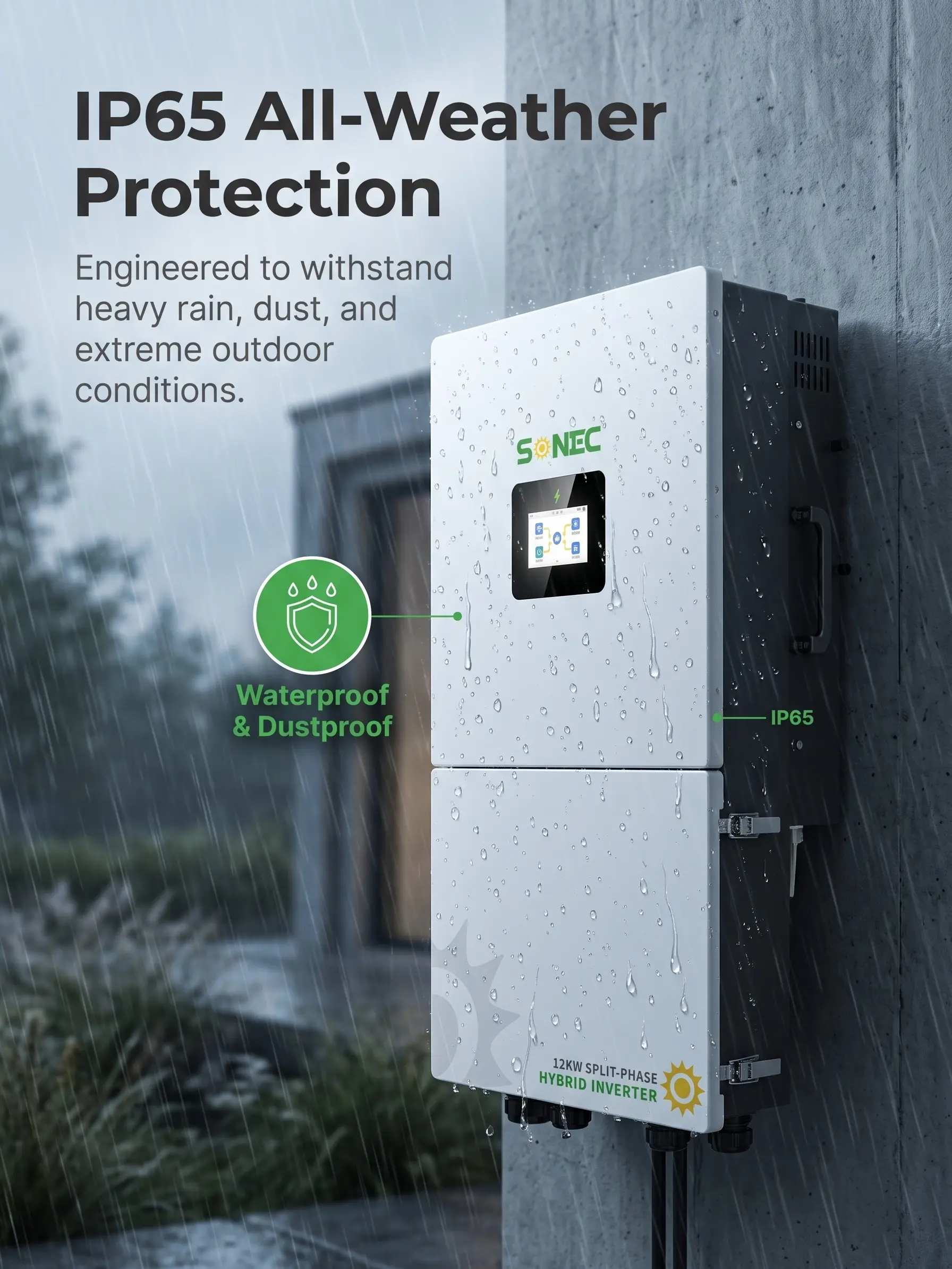 SONEC 48V 12kW All-in-One Solar Inverter, Split-Phase 120/240V, Dual MPPT, 24kW PV Input, Whole-Home Backup System, Parallel Ready, Solar Hybrid Inverter, Energy-Saving Inverter System