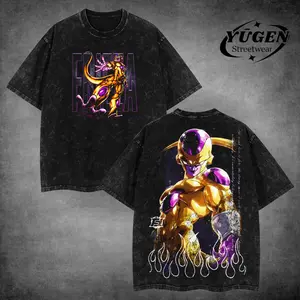 [Yūgen Store] Frieza Golden Ultra DBZ Retro Acid Washed Oversized Hoodie & T-Shirt, Heavyweight Cotton Unisex Anime Manga Tee, Anime Merch, Menswear Streetwear, Gift For Anime Fan.
