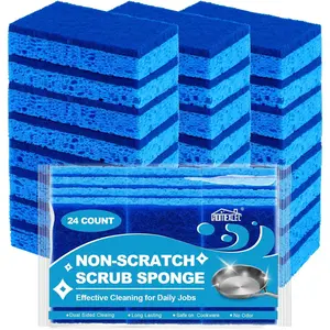 24pcs Kitchen Sponges, Non-Scratch Scrub Dish Sponge Safe on Non-Stick Cookware, Dual Sided Cleaning Sponges for Kitchen, Household, Bathroom and More