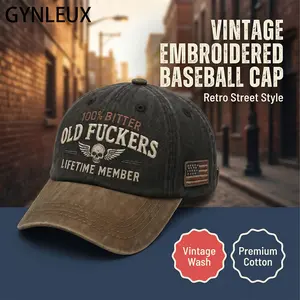100% Bitter Old F*ckers Club Lifetime Member Wash Hat,Black+Coffee,Funny Pigment Low Profile Cap for Men, Perfect Sarcastic Gift for Dad Grandpa Husband or Friends, Vintage Comfort Baseball Hat for Everyday Wear
