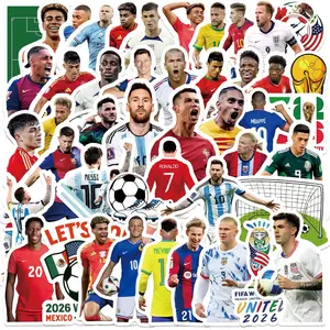 50 Pcs 2026 Usa Canada Mexico World Cup Football Star Mixed Stickers Universal Car Sticker Car Skateboard Luggage Decoration Graffiti Decals Multipurpose Car Decal