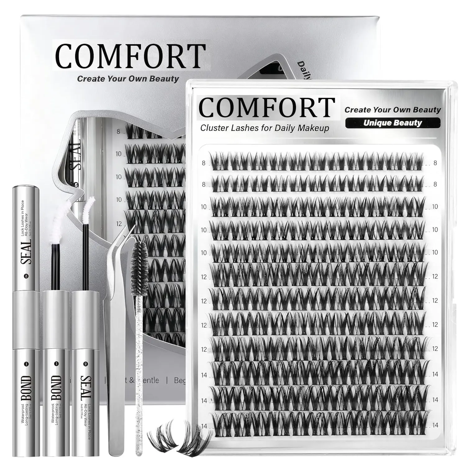 132-Piece Flaunt Flora Eyelash Cluster Set, Natural Lash Extension Kit, Wispy Individual Lashes, 8-14mm Wet Look, Daily Makeup Use, DIY Individual Lashes, Lash Cluster Eyelashes, Cosmetic False Lashes, Cluster False Lashes