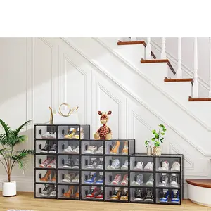 24 Piece Stackable Plastic Mesh Shoe Box Set Modular Breathable Storage for Organized Home Shoe Display