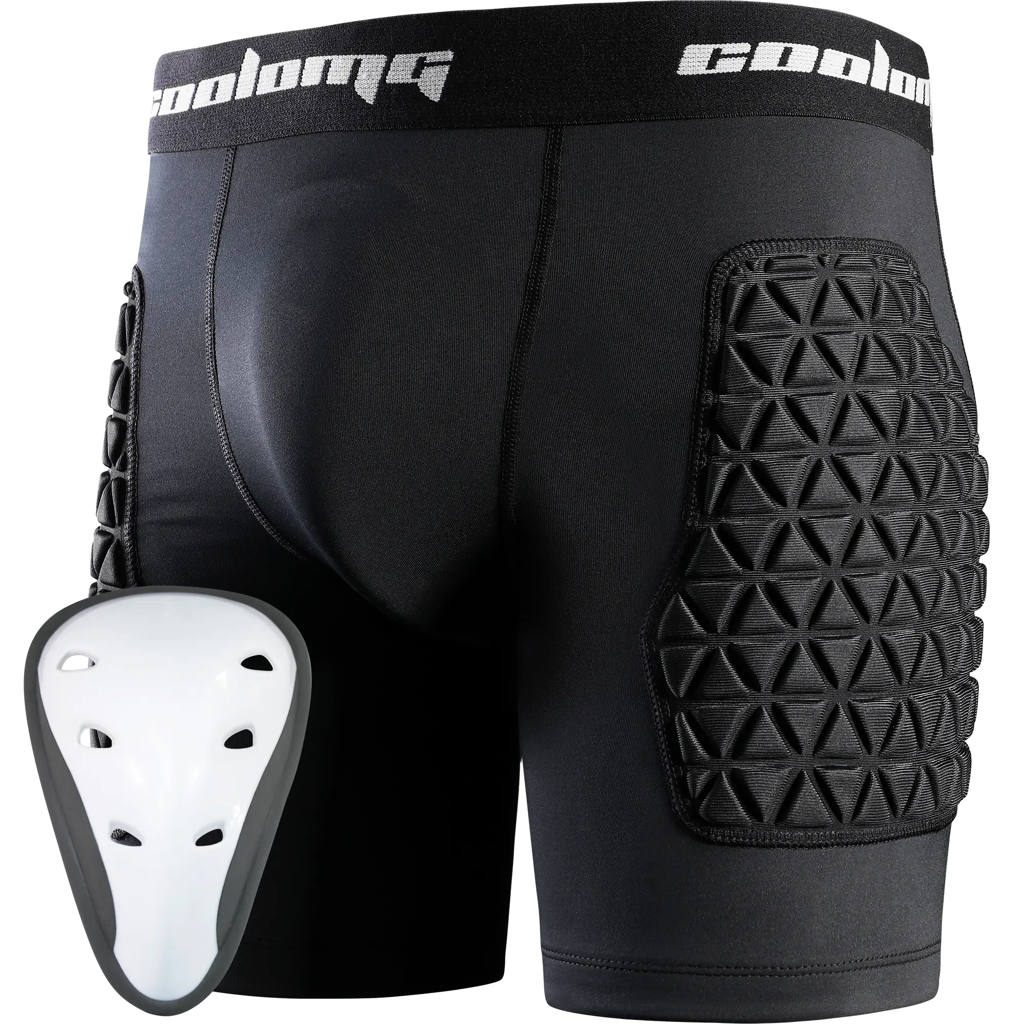 COOLOMG Male Youth Boys' Snug Fit Padded Shaping Sliding Shorts with Athletic Cup, Shock Absorbent Compression Polyester Blend Athletic Bottoms, Elastic Waist, Cup Pockets, Soft Silicone Logo Stripes, Active Baseball-Softball Gear