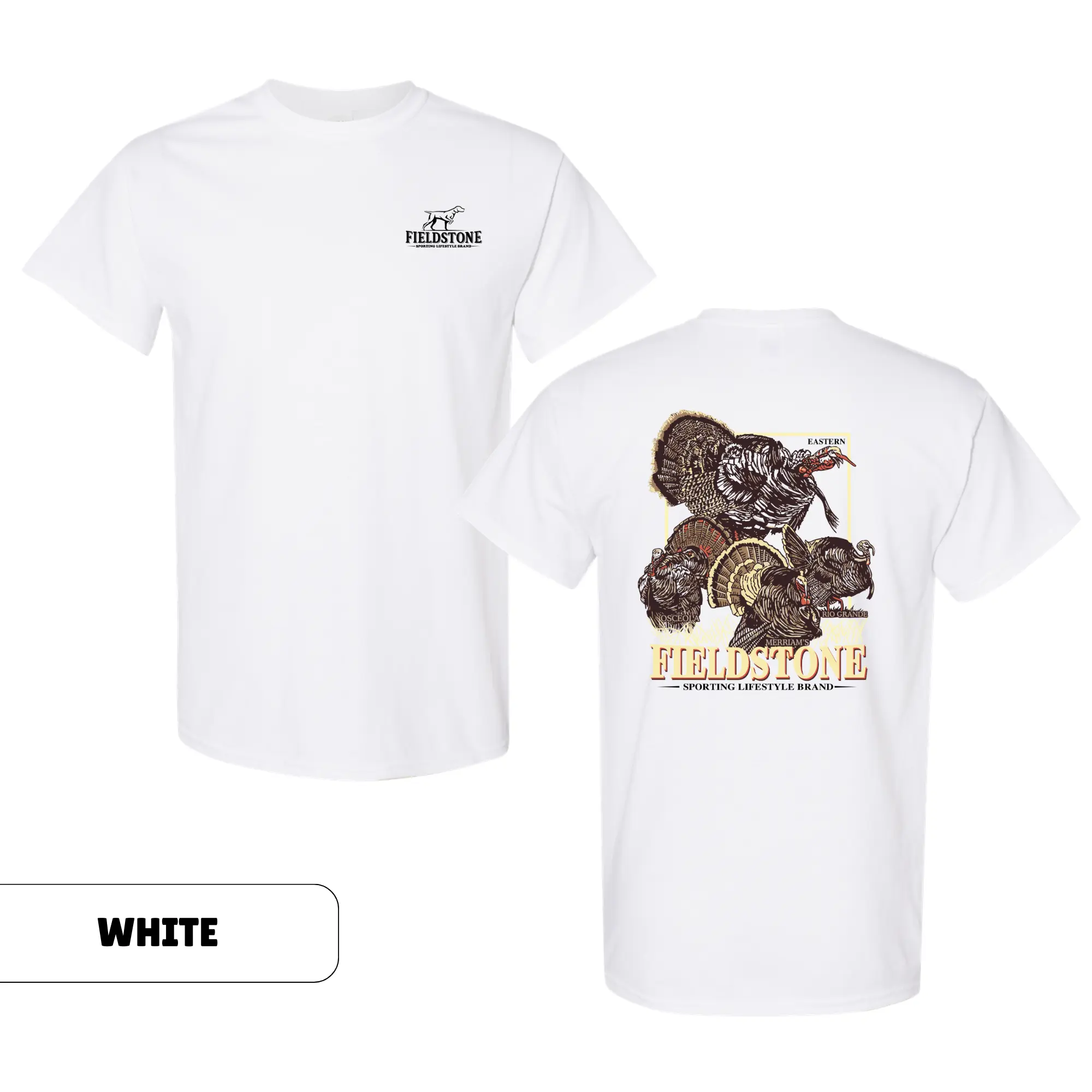 Fieldstone Wild Turkey Hunting Casual T-Shirt - Unisex Lightweight Cotton Round Neck Short-Sleeve Crewneck, Southern Outdoor Graphic Streetwear Top, Gifts for Men, Trendy for Gobbler Season & Country Life