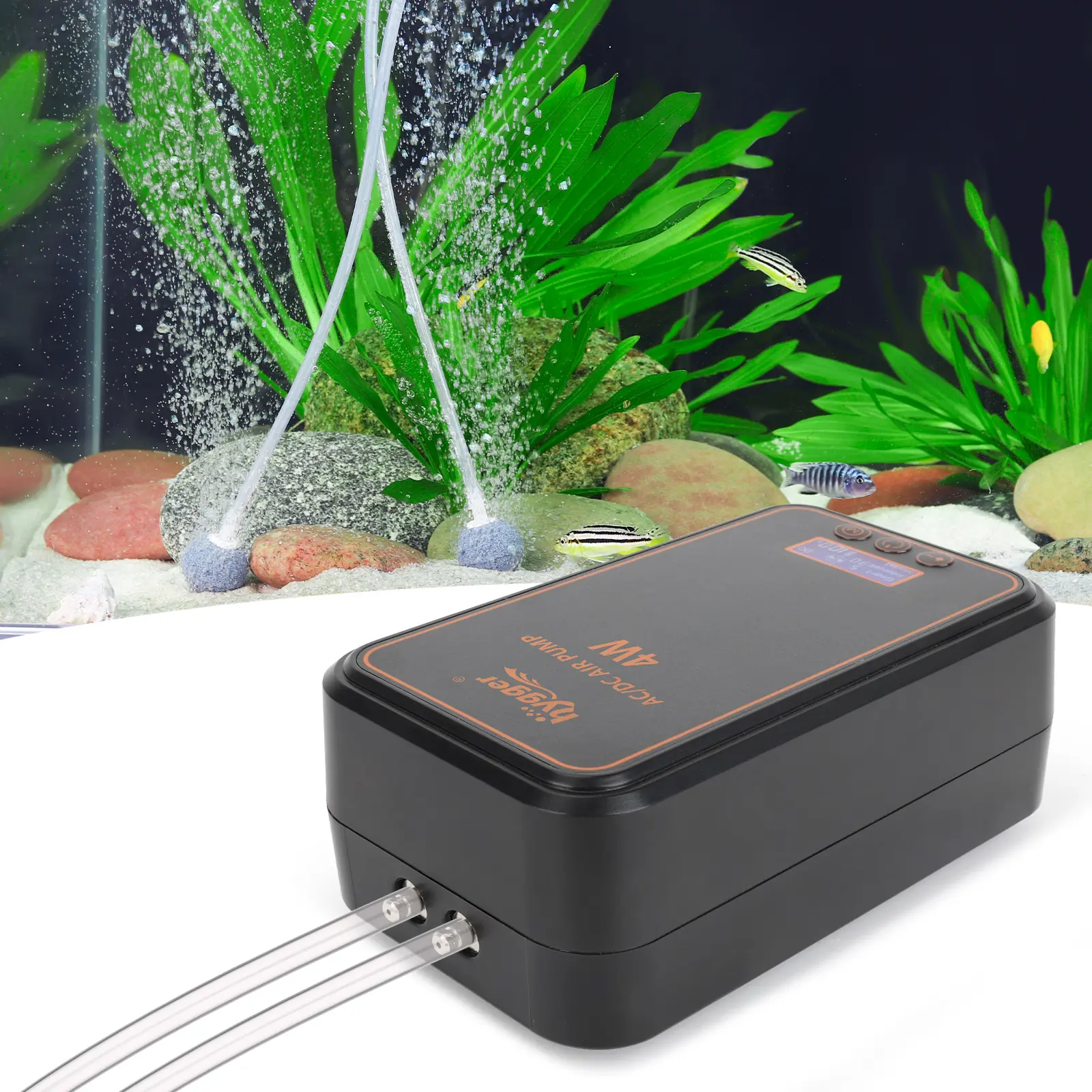 hygger Aquarium Bubble Tube Aquarium Air Pump, Rechargeable Portable Oxygen Pump with Single/Dual Outlets, Ultra Quiet Battery Powered Air Bubbler for Fish Tank up to 200 Gallon