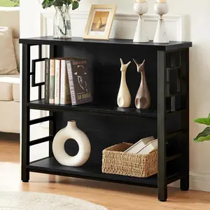 Book Shelf, 3 Tier Deep Bookshelf with Storage, Engineered Wood and Metal Shelf Bookcase, Low Short Bookcases for Small Space, Living Room, Bedroom, Office, Black