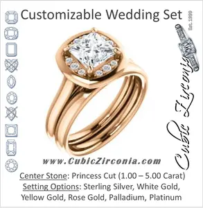 CZ Wedding Set, featuring The Kajal engagement ring (Princess Cut Tapered Faux Bezel Halo)