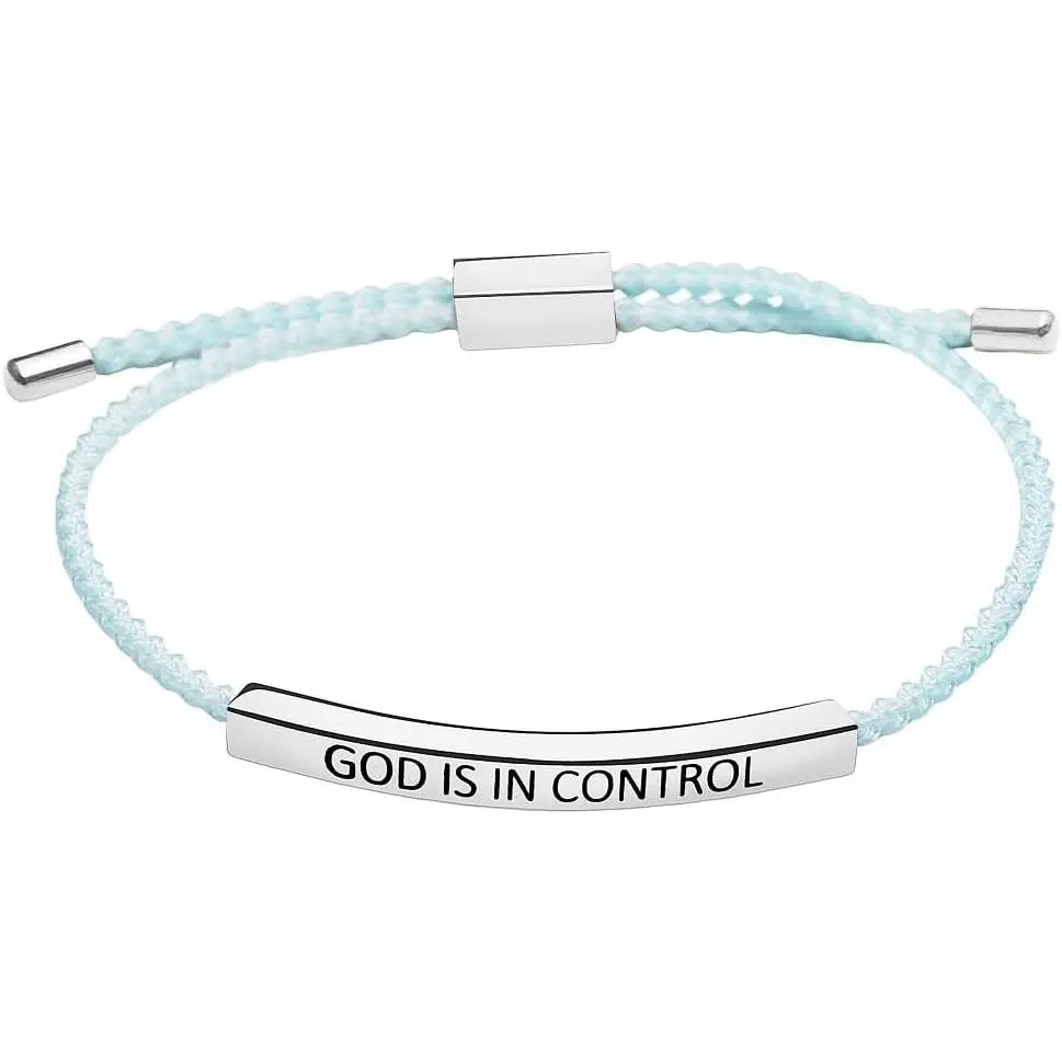 God Is In Control Inspirational Bracelets for Women, Christian Faith Bracelets Handmade Letter Braided Bracelet Adjustable Stainless Steel for Women Girls Christmas/Birthday Gifts