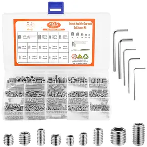 485 count 304 Stainless Steel Set Screws 14 Size Set Screw Assortment Kit M3/M4/M5/M6/M8  Socket Hex Metric Cup-Point Screws