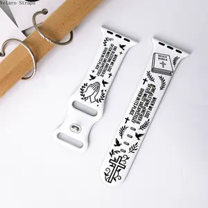Bible Cross Laser Engraved Silicone Watch Strap, Religious Faith Themed Replacement Band for Smart Watch 38/40/41/42/44/45/46/49mm