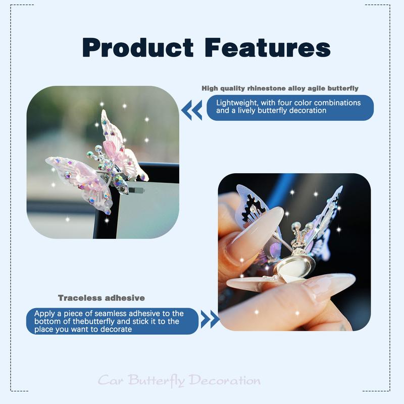 Girly Glam Butterfly Stickers for Car Interior Rhinestone Appliqués with Movable Wings