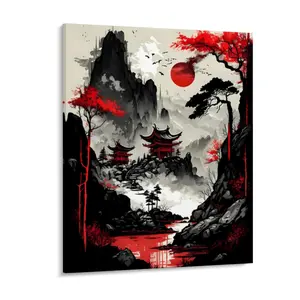 Japanese Style Landscape Pattern Canvas Painting with Frame, 1 Count Modern Art Print, Wall Art Decor for Home Living Room Bedroom Office, Wooden Wall Art, Ornaments tiktokshopspringglowup