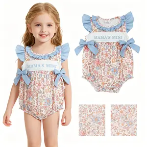 Mama's Mini Print Toddler Girl Summer Bubble Outfit – Soft Cotton Romper for Baby Girl Casual Daily Wear