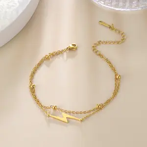 Lightning double layer anklet golden round bead necklace women's jewelry accessories, suitable for summer beach