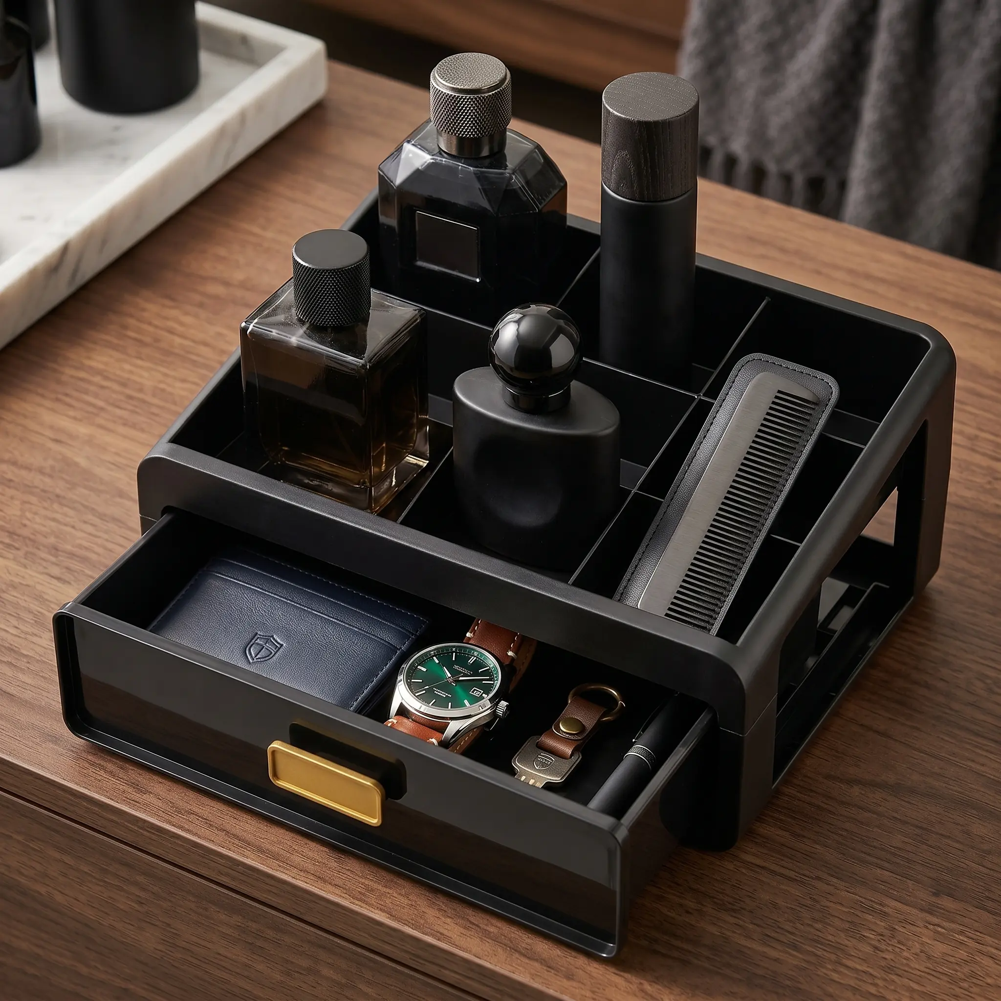 Cologne Organizer for Men Perfume Tray Bathroom Countertop Dresser Storage Stand Fathers Day Gift