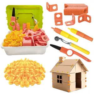 Cardboard Cutting Tools for Kids with Storage box,Safe DIY Cutter,148 PCS Construction Kit for Family & Team Activities,Creative Educational Toys Gift for Boys and Girls