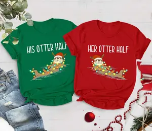 His and Her Christmas T-Shirts, Couples Matching Outfits Christmas Shirts, Funny Matching Couples Christmas Pajamas, Mr Mrs Christmas Shirts, Cute Otter Couple