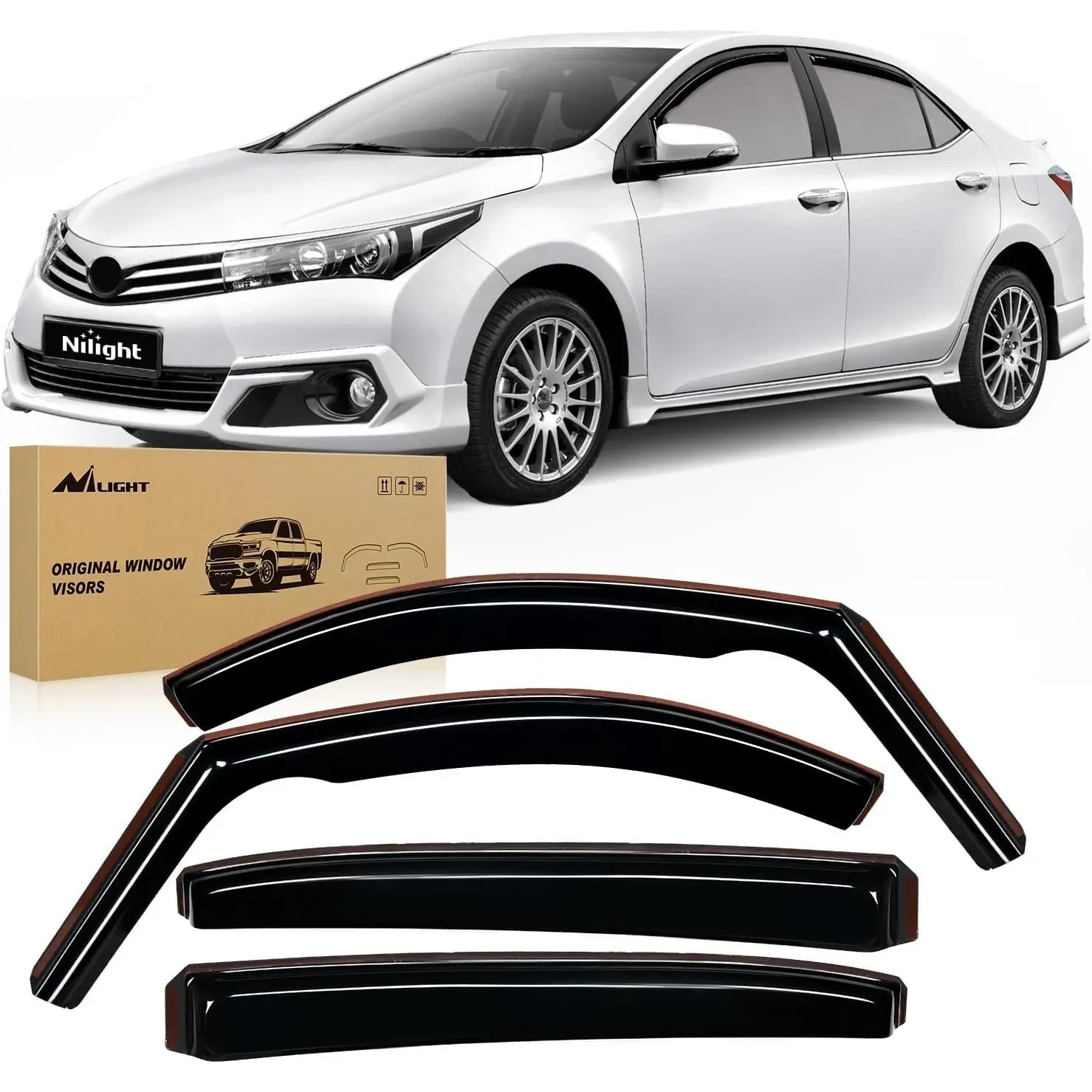 Nilight 4PCS In-Channel Chrome Trim Acrylic Window Visor Deflectors for Toyota Corolla 2020-2026, Tool-Free, All Weather, Rainproof, Sun Protection, Fog-Free Rides, Shatterproof, Wind Noise Reduction, Vehicle Specific, Automotive Car Accessories