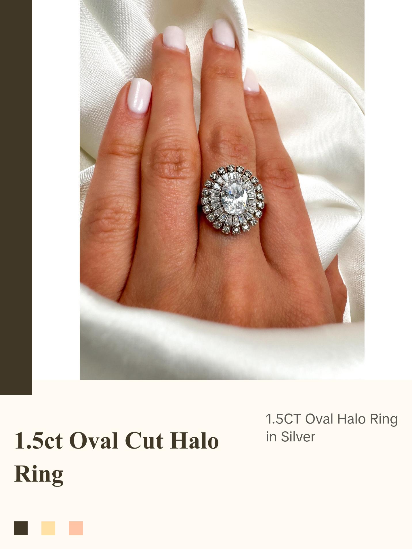 Oval Cut Halo Engagement Ring in Sterling Silver , Size 7