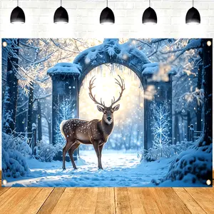 2D Flat Polyester Deer Print Photography Backdrop Banner - Festive & Winter Wonderland Themed, No Electricity Needed, Multipurpose for Birthday & Home Wall Decor