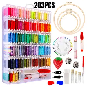 A Set of 203 Pcs Embroidery Floss Tool Kit,Including 100 Color Embroidery Thread with Storage Box,100 Pcs Bracelet Floss Thread,Ideal Gifts for Cross Stitch,String,DIY Hand Tools Kits,Summervibes