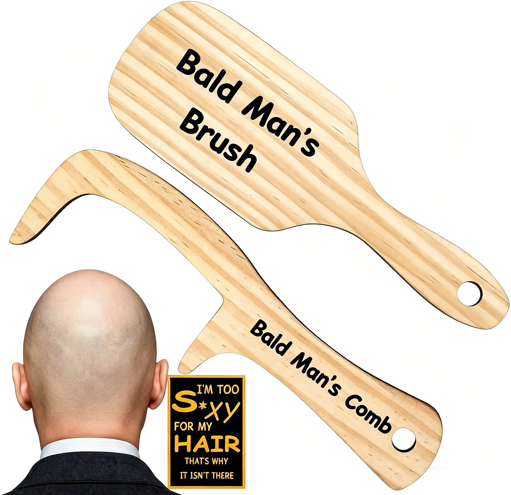 Dual Pack Comical Combs Specially for Bald Men, silly prank gag gift fit for Father’s Day and birthday, playful anti-hair loss themed comb, wonderful funny party gift and lighthearted joke accessory