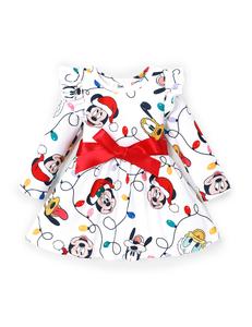 PatPat Disney Baby Girl Dress Mickey & Friends Print with Bow Holiday Outfit for Photos Festive Mickey & Friends Print Dress，easter