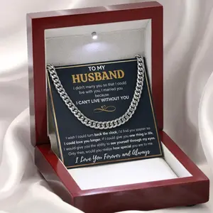Husband Sentimental Gifts from Wife, Jewelry for Anniversary, Christmas,Valentines Day, Present for Husband.Cuban link chain (316L stainless steel). Cross Design Pendant Love Necklace Gold Necklace