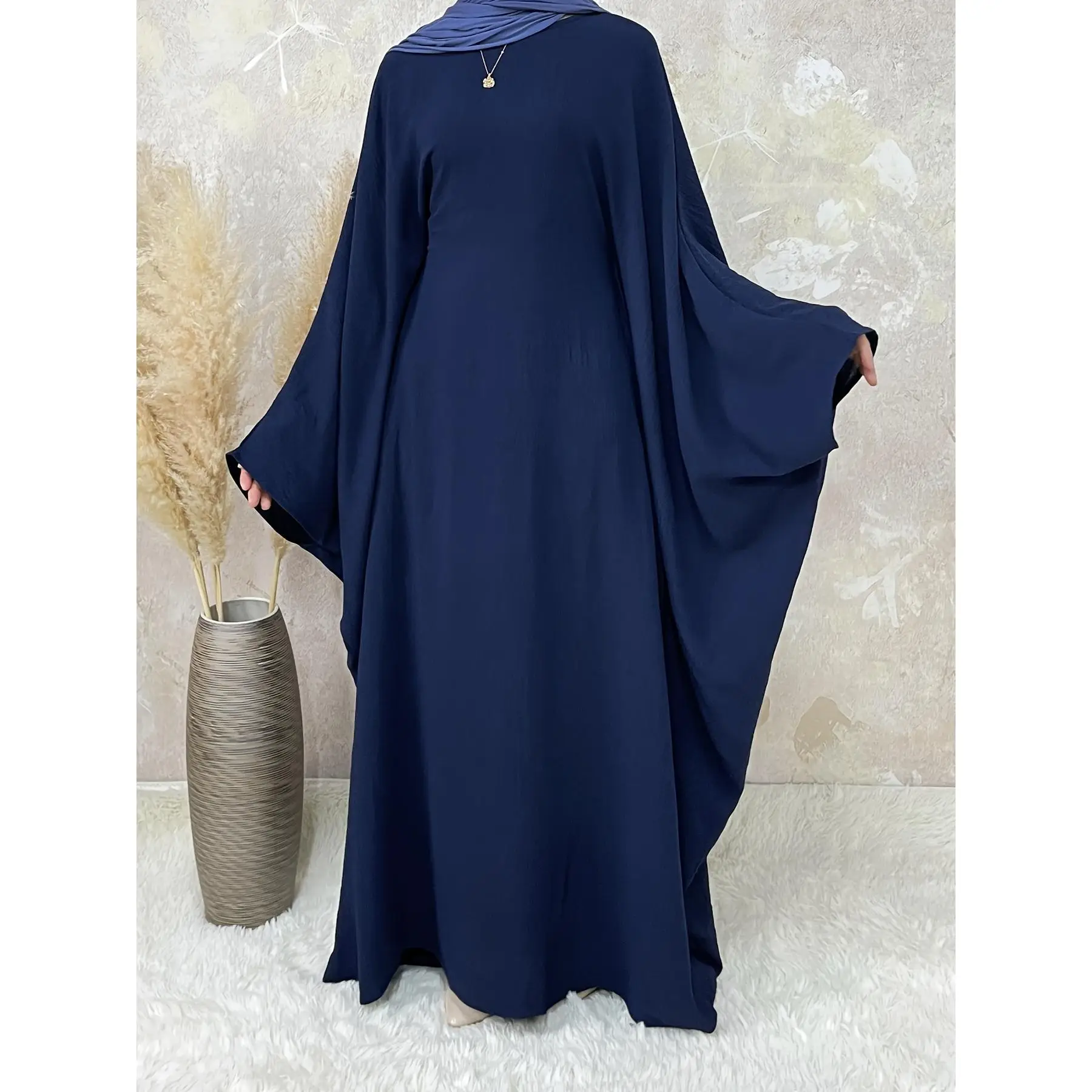 Ramadan Elegant Batwing Sleeve Maxi Dress - Burqas for Women, Modest Solid Loose Fit, Simple yet Stylish Long Sleeve Dress for Muslim Women, Perfect f