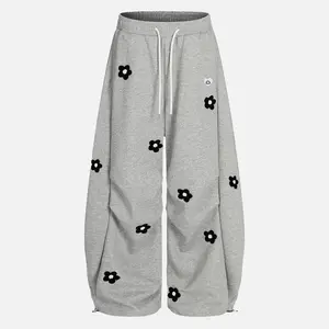 Aelfric Eden Unisex Floral Towel Embroidery Baggy Barrel Sweatpants Elastic Waist Drawstring Casual Pants Y2K  Streetwear Loose Fit Vintage Joggers,summerwins