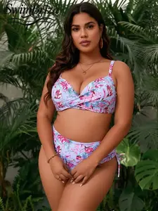 Briza｜Push Up Bikini Top Floral High Waisted Bikini Sets For Plus Size Swimsuits For Women And Plus Size Swimwear, Two-Piece Swimsuit Bathing Suits 2 Piece Set And Bathing Suit Women Set For Vacation Swimwear For Women, Padded Confidence