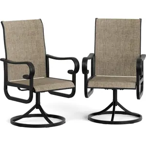 360° Swivel Rocking Dining Chairs Set of 2, Patio Furniture Sets, Outdoor Patio Furniture with All-Weather Textilene Fabric, High-Back Deck Seats for Backyard, Poolside, Brown